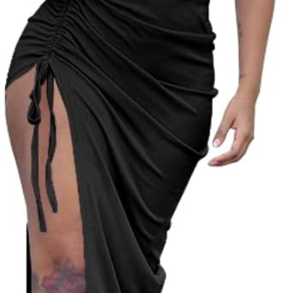 Women's Maxi Dress Polyester Ruched Side Slit Clubwear Casual Evening